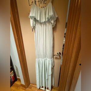 Elegant Light Blue Ruffled Maxi Dress